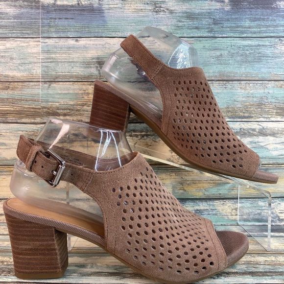 Franco Sarto Mandi2 Brown Suede Slingback Sandal Open Toe Block Heel Womens 8M - Picture 1 of 11